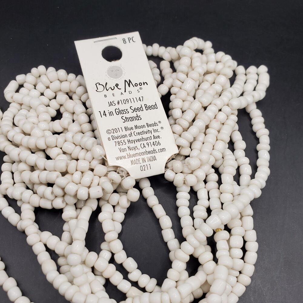 Blue Moon Beads White Glass Seed Bead 14" Strands 8pc Jewelry Making Craft